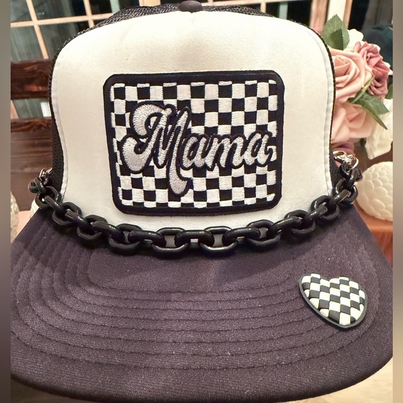NWT Custom Made Checkered Mama Otto Trucker Hat with Chain & Pin main image 4